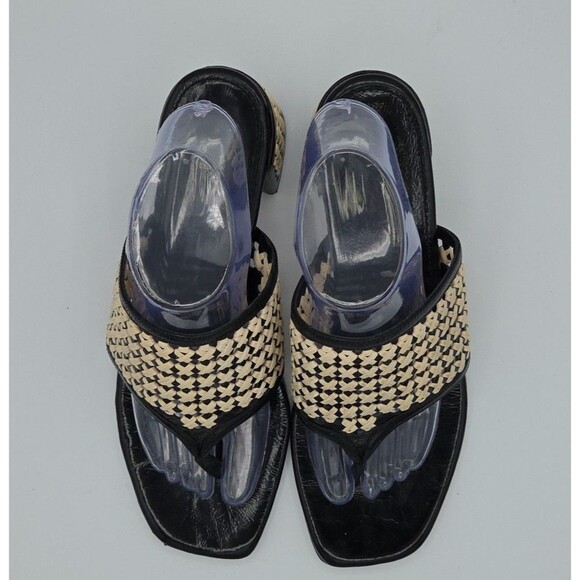 Tory Burch Woven Raffia Block Heeled Mule Sz 10.5 Black Raffia Sandal Slip-On - Picture 5 of 9